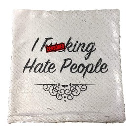 MOCOFO Glitter I Fking Hate People Funny Christmas Pillow Covers Rude Offensive Gag Gift Decorative Fidget Drunk Toy Reversible Sequin Cushion Cover Sparkling Flip Mermaid Magic Color Changing 16x16''