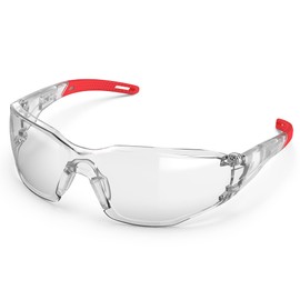 TOREGE Clear Safety Goggles - Adjustable Nose Bridge, Anti-Fog and Scratch Resistant, Lightweight with Non-Slip Rubber Grips - ANSI Z87 Compliant (Red)