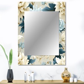 DesignQ Metropolitan Poppy Mosaic Floral Wall Mirror, Printed White Wall Mirror, Traditional Bathroom Wall Mirror, Decorative Floral Mirror - 30x40 Inches