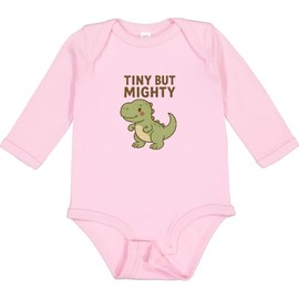inktastic Tiny But Mighty Dinosaur Cartoon Design Long Sleeve Creeper 12 Months 0080 Pink 456f3