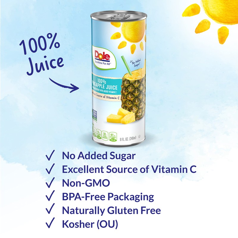 Dole 100% Pineapple Juice, 100% Fruit Juice with Added Vitamin