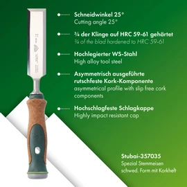 Stubai 357035"Swedish Type" Special Wood Chisel Set with Cork Handles, Green/Brown/Silver, 35 mm