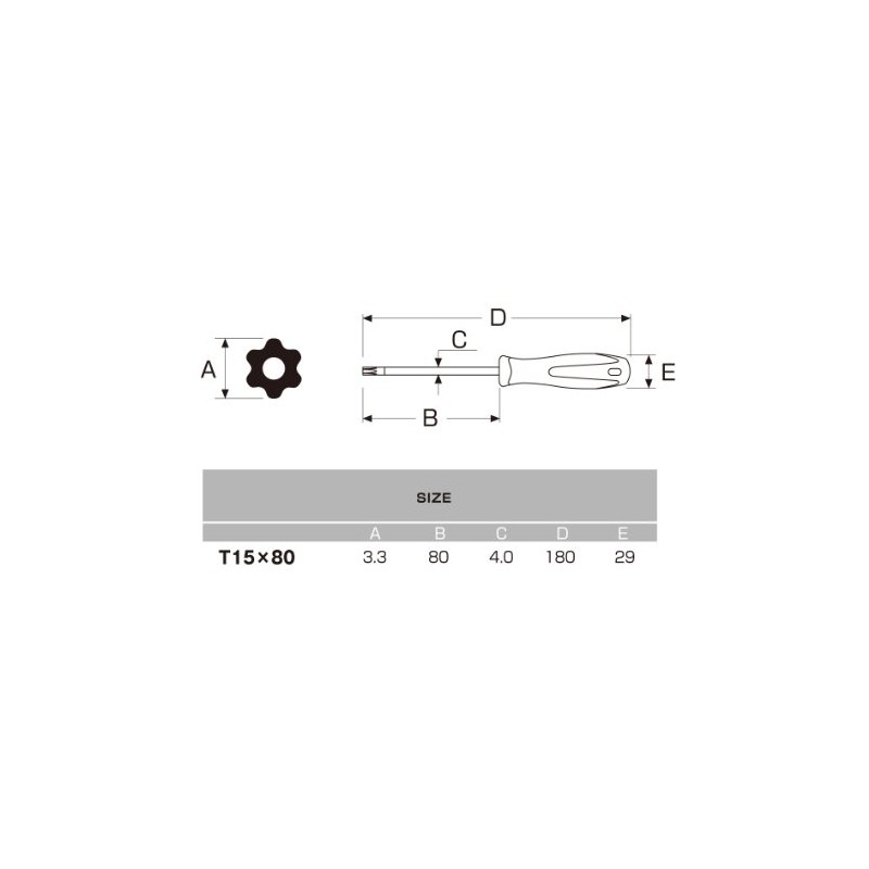 ANEX Screwdriver Hexalobe T15x80 with Hole No. 6300