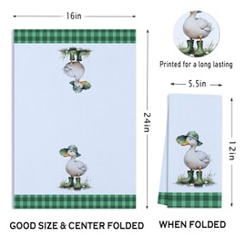Greatingreat Green Duck Towels Funny Kitchen Towels Waffle Soft Cute Kitchen Dish Hand Towels Duck Lovers Absorbent Hostess Decor Bath Towels Housewarming Gift Set of 2