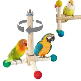 360° Smooth Spinning Wooden Bird Perch, Interactive Rotating Stand for Budgies, Lovebirds, Cockatiels, Parakeets – Natural Wood Bird Cage Accessories Exercise Toy
