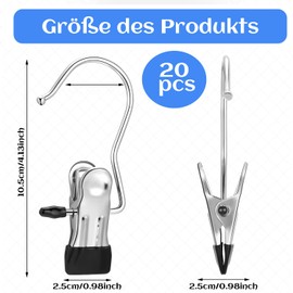 Norhogo kleiderbügel, 20 Stück Wäscheklammern Edelstahl, klammerhaken, stiefelbügel aufhänger, 360° Drehbarer Stiefelhalter, tragbare Hängende Kleidung Pins Reisen für Hosen Schuhe Handtuch, Schwarz