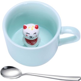 Fortune Cat CoffeeMugs, 3D Bottom Animal Stereo Teacup, Fortune cat is a Symbol of Luck, Best Gift for Christmas Birthday Valentine's Day…