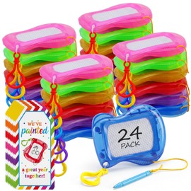 Fuyoooo 24 Set End of The Year Gifts for Kids Classroom Bulk Mini Magnetic Drawing Board Backpack Keychain Clip Erasable Doodle Writing Pad with Tag Ribbon for Birthday Sunday School Graduation Gifts
