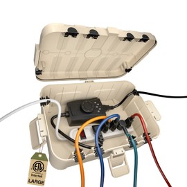 Flemoon Outdoor Electrical Box Waterproof, IP54 Waterproof Extension Cord Cover, Protect Outlet, Plug, Socket, Timer, Power Strip, Holiday Light, Large Weatherproof Connection Box, Almond
