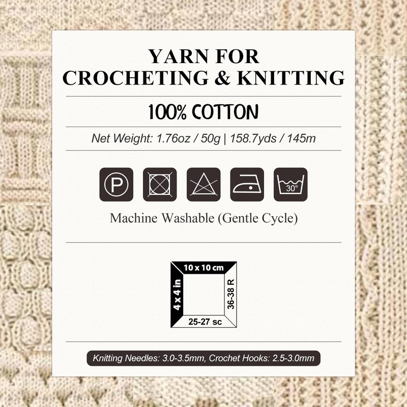 Cotton Yarn for Crocheting, 100% Soft Cotton Yarn for Knitting,