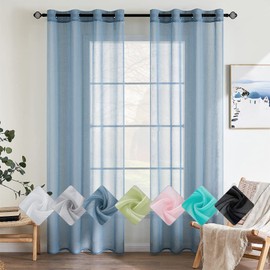 EMEMA 2 Panels Transparent Voile Curtains with Soft Eyelets Windows for Bedroom and Living Room Elegant Living Room 140x290cm Blue Steel