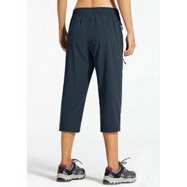 Libin Women's Quick Dry Hiking Capri Pants Lightweight Cargo Cropped Pants Water Resistant Outdoor Casual, Navy L
