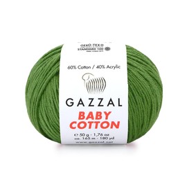Gazzal Baby Cotton Yarn, 165m, 50g, Soft Amigurumi Doll Animal, Crochet Knitting Thread (49 Green)