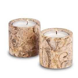 Set of 2 Fossilstone Marble Tea Light Holders – 2" Cylinder Design for Home Décor, Gifts & Table Settings