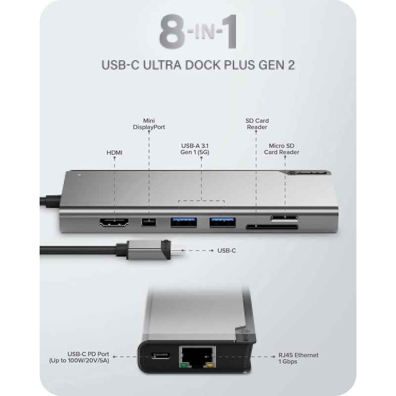 ALOGIC USB-C 4K Dual Display Dock; 100W Power Delivery; 2x