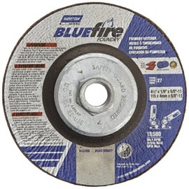 Norton Blue Fire Plus Foundry Depressed Center Abrasive Wheel, Type 27, Zirconia Alumina and Silicon Carbide, 5/8"-11 Hub, 4-1/2" Diameter x 1/8" Thickness (Pack of 10)