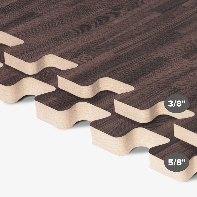Forest Floor 3/8 Inch Thick Printed Foam Tiles, Premium Wood