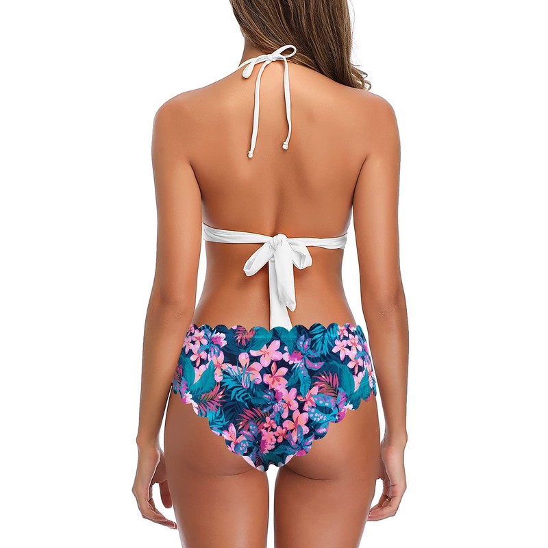 SHEKINI Bikini de triángulo Festoneado para Mujer con Estampado Floral