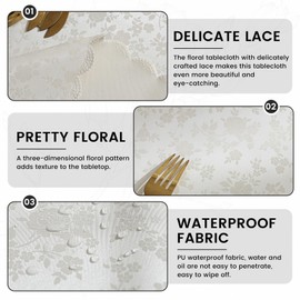 Qubjus Vinyl Lace Tablecloth Rectangle Heavy Duty Jacquard Table Cloth Waterproof Spillproof for Table Cover, 54x78 Inch, White