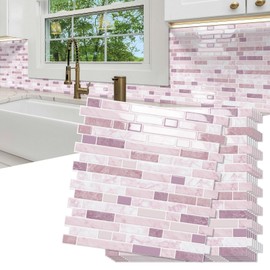 MOONFUN Thicker Design Peel and Stick Tile Backsplash,10 Sheet of 12" x 12" 3D Self Adhesive Wall Tile Stick on Backsplash for Kitchen, Bathroom,RV(Pink)