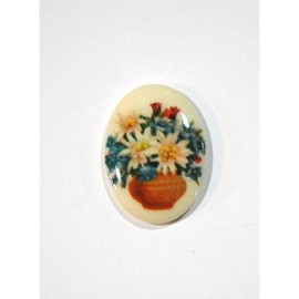 Yummy Treasures Vintage Glass Cabochon Bowl of Flowers 25x18mm cab680K