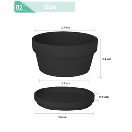 vensovo 3.7 Inch Black Terracotta Shallow Succulent Pots - 6 Pack Terra Cotta Clay Pot with Saucer, Cacuts Indoor and Outdoor Planters with Drainage Hole