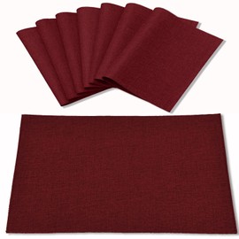 Rinpon Linen Placemats Set of 8, Machine Washable, Heat Resistant, Wrinkle Free, Thick Polyester Kitchen Place Mats for Dining Table (Burgundy)