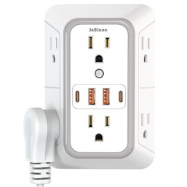 USB Wall Charger Power Strip Surge Protector with 4 USB Ports (2 USB C) Plug Extension Multiple Outlets Plug Extension Multi Outlet Plug in Adapter Spaced Outlets for Home Office Travel,White (White)
