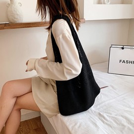 VALICLUD Raffia Bag Black Women Straw Shoulder Beach Bag Beach Bags for Summer Beach Bags Bag Summer Beach Design Carry Bag