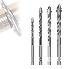 Sawtooth Drill Set, High-Strength Eccentric Drill, 4-Cutting Saw Tooth Drill Kit with 1/4 Hex Shank, Carbide Tip, for Ceramic, Concrete, Wood (Silver, 6+8+10+12 mm)