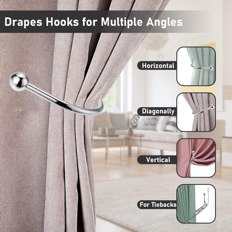 2PCS Curtain Tie Backs Hooks, Metal Curtain Holdbacks, Window Curtain