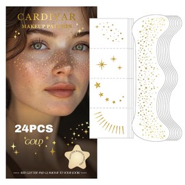 Glitter Freckles, 24PCS Glitter Freckles Face Tattoo, Sparkle Freckles for Women, Waterproof Gold Temporary Face Tattoos Glitter Glow Up Patches Makeup Patches Mardi Gras Festival (Gold)