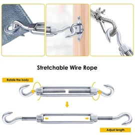 Pack of 6 M5 Rope Tensioners Stainless Steel 304 Turnbuckle Wire Tensioner Adjustable Turnbuckle Hook and Hook for Tensioned Rope to Sharpen and Elastic Effect Regulate Rope Accessories