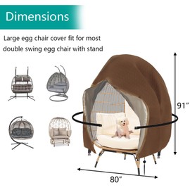 FLYMEI Egg Chair Cover Waterproof Double Egg Chair Covers for Outdoor Furniture 420D Patio Hanging Swing Chair Cover 91x80 inches, Khaki