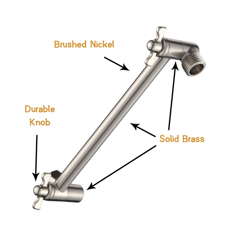 12 Inch Shower Head Extension Arm Brushed Nickel.Solid Brass Adjustable