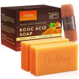 Inlifay Kojic Acid Soap Bar: Dark Spot Remover with Turmeric - Skin Cleasing for Women with Hyperpigmentation - Home Travel Use with African Net Sponge in Summer