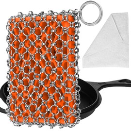 Most Flexible Cast Iron Scrubber, 316L Cast Iron Cleaner Chainmail Scrubber, Chain Scrubber for Cast Iron Pans, Pots, Skillets, Chain Mail Scrubbing Pad Scrub for Cast-Iron, Cast Iron Cleaning
