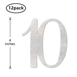 Silver Glitter 10th Birthday Centerpiece Sticks, 12-Pack Number 10 Table Topper Anniversary Party Decorations