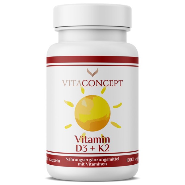 Vitaconcept I Vitamin D3 5000 IU + Vitamin K2 100 mcg | 180 Capsules I High Dose I Only One Capsule Every 5 Days I Made in Germany