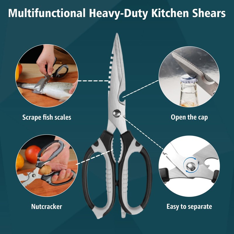 BoFuYuan Kitchen Scissors, 9-Inch Heavy Duty Multipurpose Food Cutting Shears,