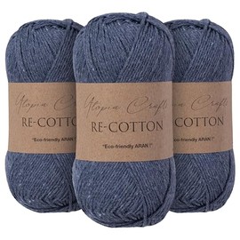 Utopia Crafts Re-Cotton Knitting Yarn 3 x 100 g (Indigo Blue)