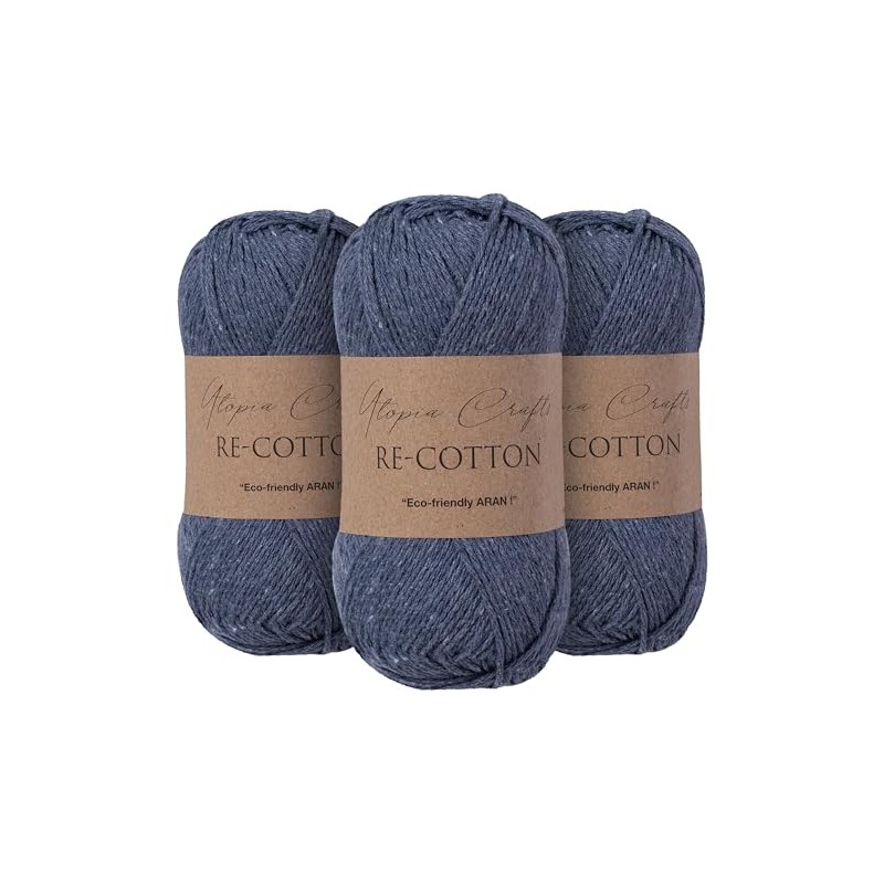 Utopia Crafts Re-Cotton Knitting Yarn 3 x 100 g (Indigo