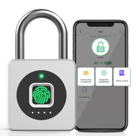 Anweller Padlock, Fingerprint, Fingerprint Lock, Locker Lock, Lock with Fingerprint and App, Weatherproof Padlock for Door, Locker, Cellar