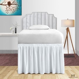 HOME-FURNISH Dorm Room Bed Skirt- Ruffled Dorm Sized College Dorm Bed Skirt-100 Microfiber Bed Skirt-Dust Ruffled Bed Skirts-32 inch Tailored Drop-Ruffled Dorm Sized Bed Skirt White, Twin-XL32 Drop