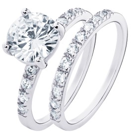 Aeon Wedding Ring Set - 925 Sterling Silver | Engagement Solitaire Set with 7mm Brilliant White Cubic Zirconia | Sizes J-R | Infinity Ring