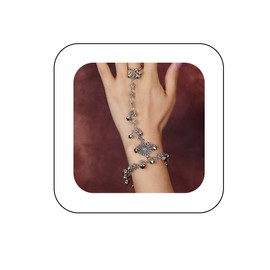 Kenjudess Vintage Tassel Hand Chain Ring Bracelets Silver Bell leaves Finger Ring Bracelets Bohemian Crystal Link Chain Hand Jewelry Accessories for Women (Silver bell tassel)