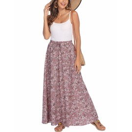 Bluetime Women Plus Chiffon Maxi Skirts Long Length Beach Pleated Flower Print High Waist Skirt (XL, Floral13)