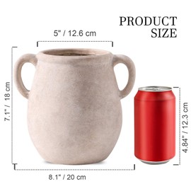 Ceramic Flower Vase Home Decor - 7.1 Inch White Rustic Table Flowers Vases Living Room Bedroom Plant Decoration Modern Farmhouse Vintage for Kitchen Shelf Office Coffee Dining Desk House Women