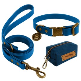 Wisedog Dog Collar and Leash Set Combo: Adjustable Durable Pet Collars with Dog Leashes for Small Medium Large Dogs,Includes One Bonus of Poop Bag Holder (S(Collar:10"-14";Leash:4 ft), Blue)
