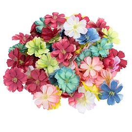 AUEAR, 50 Pack Artificial Silk Cherry Blossom Flowers Heads Fake Wholesale Peony Peony Daisy Decor for Bridal Hair Clips Headbands Dress DIY Accessories Wedding Party Decorative Colorful (Mix Color)
